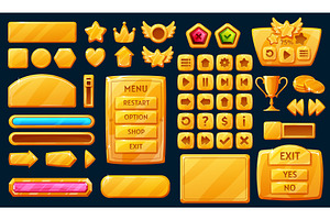 Golden interface game buttons, an Object Illustration by Vector Tradition