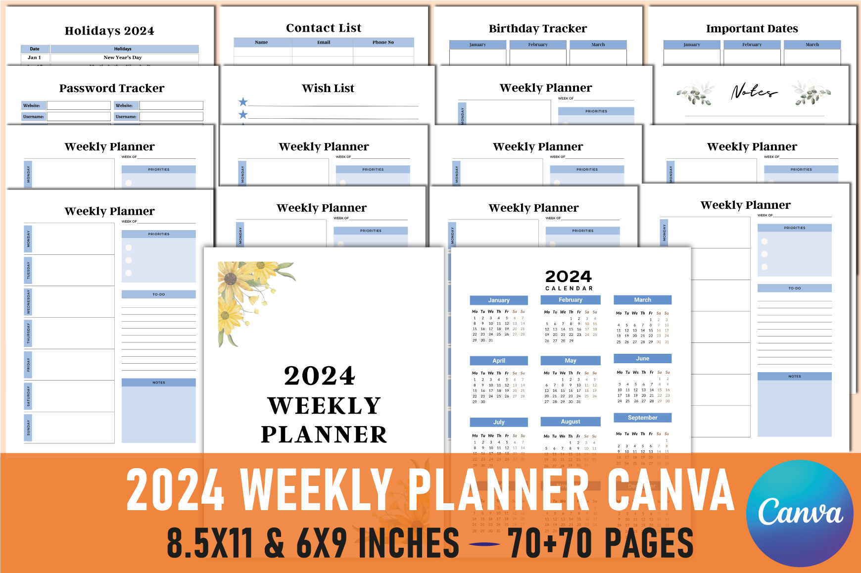 Editable 2024 Weekly Planner Canva
