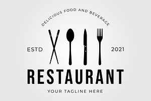 restaurant, spoon, fork logo, a Graphic by Rizkaarishandy_shop