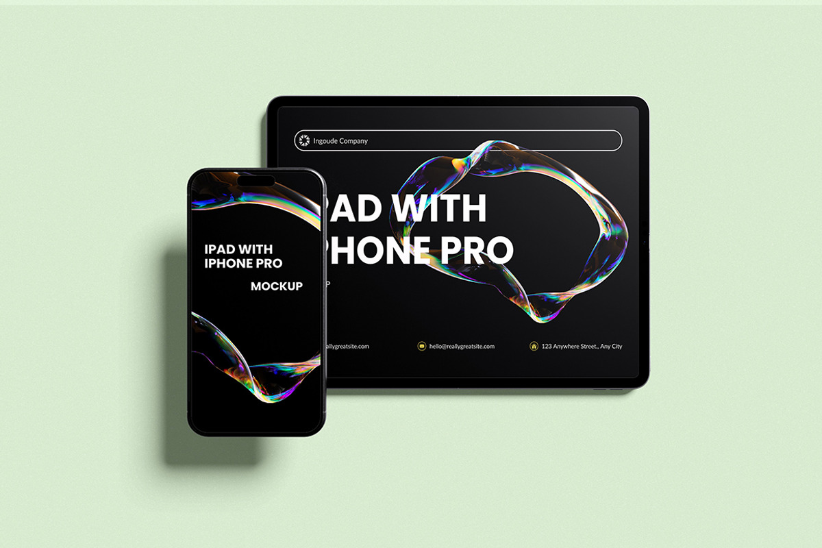 iPad Pro & iPhone 11 Pro Mockup, a Wearable Device Mockup by Pikachudesign (Photo 5 of 5)