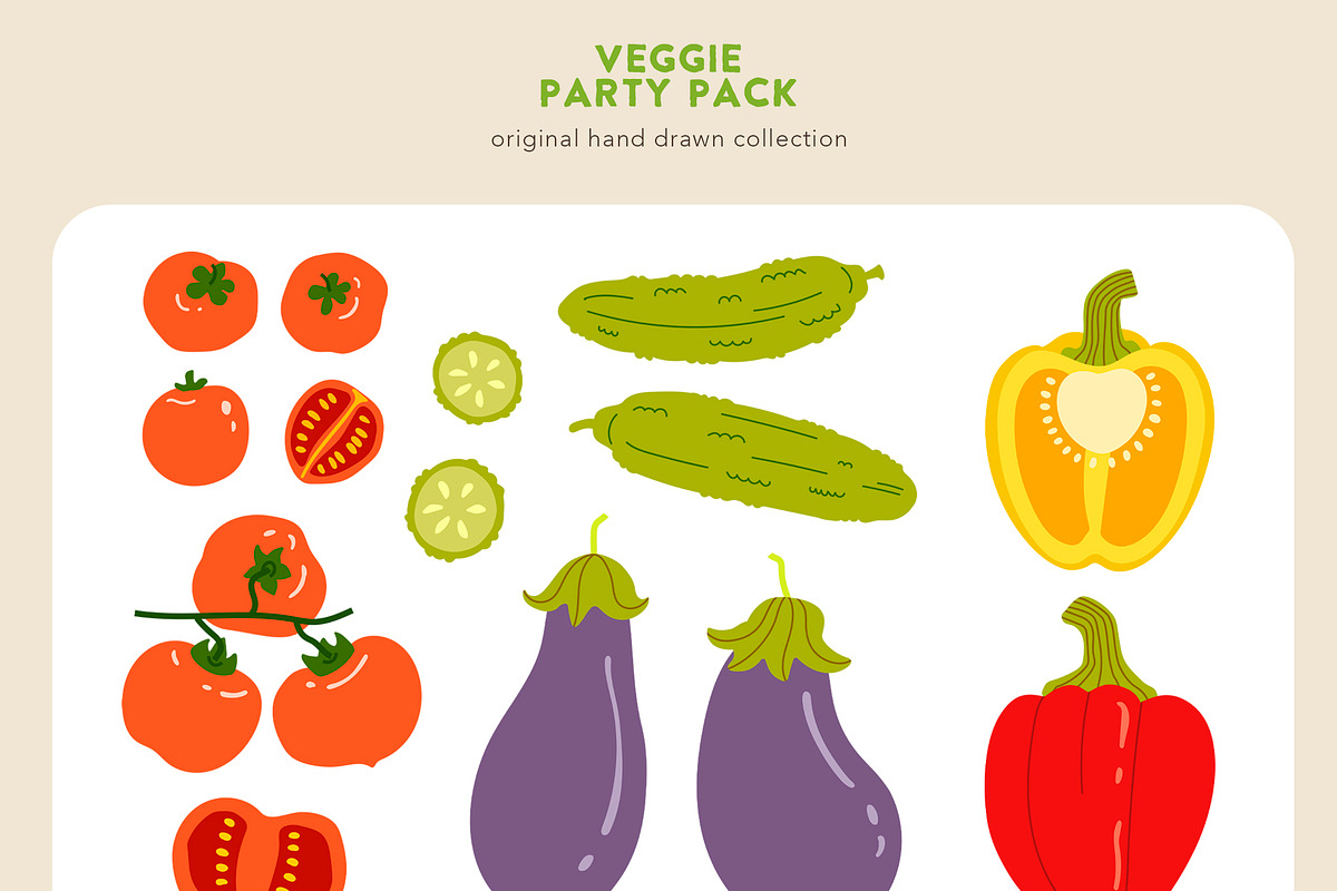 Veggie Party Pack, a Food Illustration by Volha Studio (Photo 5 of 10)