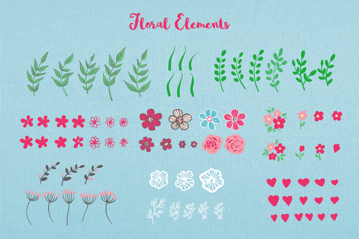 Romantic set with cats and flowers, a Texture Illustration by MalniArt (Photo 3 of 9)