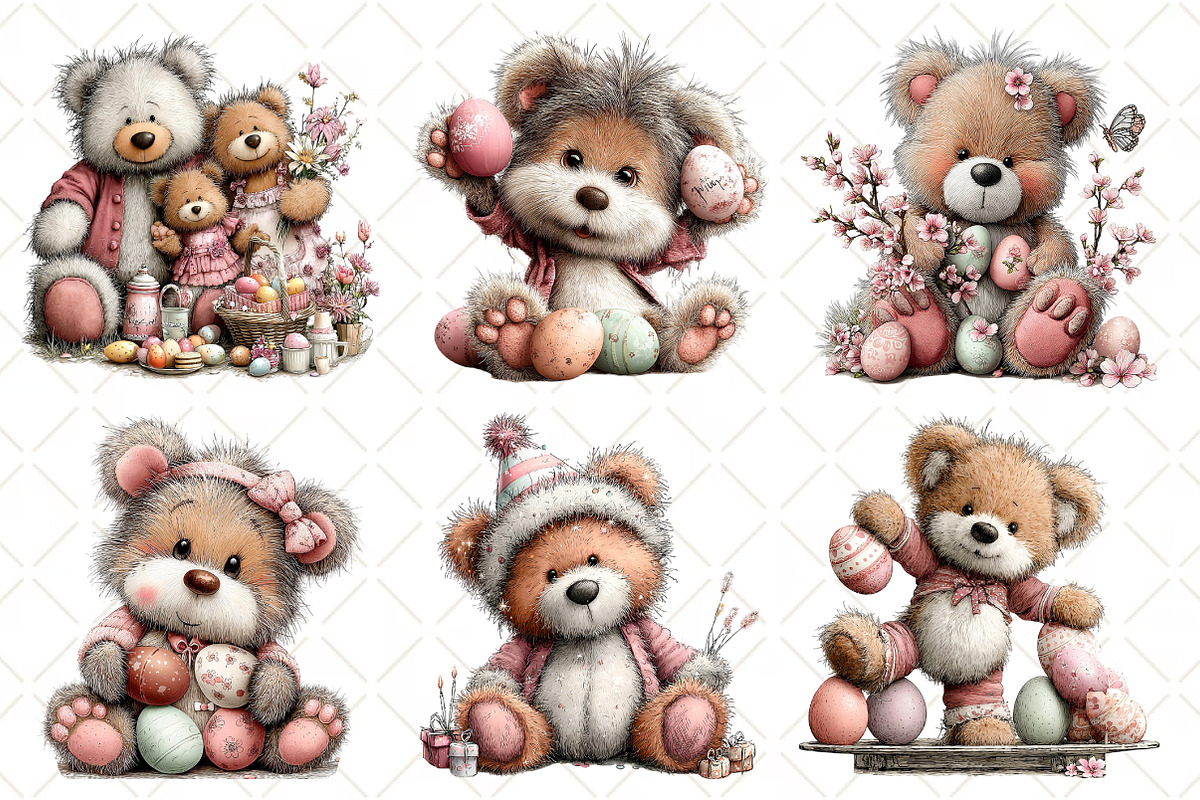Whimsical Easter Teddy Bear Clipart, an Illustration by Black Bird Studio (Photo 4 of 6)