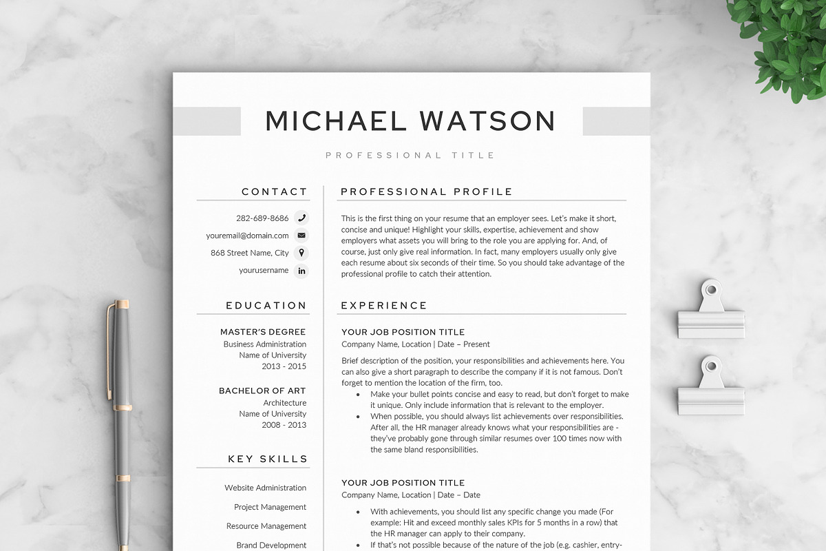 Resume/CV - The Watson, a Resume Template by CreativeLandStudio (Photo 3 of 10)