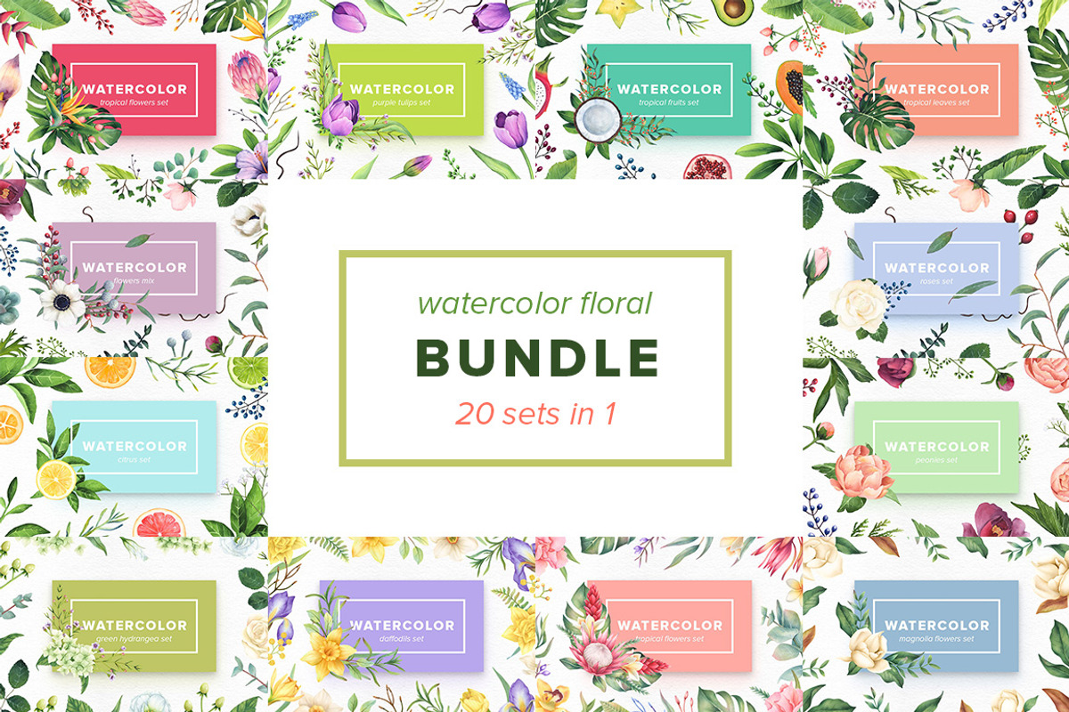 Watercolor Floral Bundle, an Object Illustration by Kotulska (Photo 1 of 21)