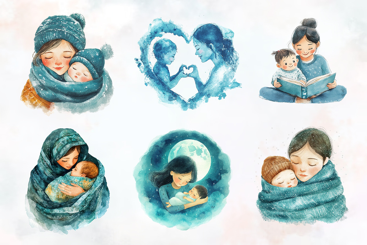 Pastel Teal Mother and Child Mothers, an Illustration by RobertsArt (Photo 5 of 7)