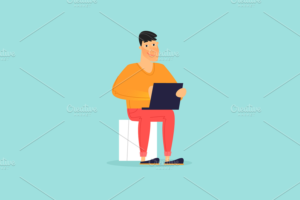 People with computers and laptops, a Person Illustration by Podis (Photo 9 of 9)