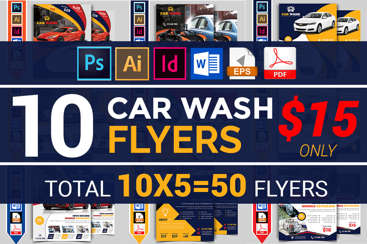 10 Car Wash Flyers Bundle 90% OFF, a Flyer Template by Imagine Design Studio (Photo 1 of 22)