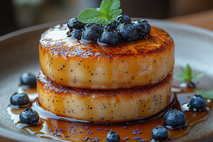 Delicious dessert featuring two laye, a Photo by Tanuart
