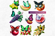 Vibrant Butterfly and Fruit Cliparts, an Animal Illustration by ThatsDesignArt (Thumbnail 6 of 10)