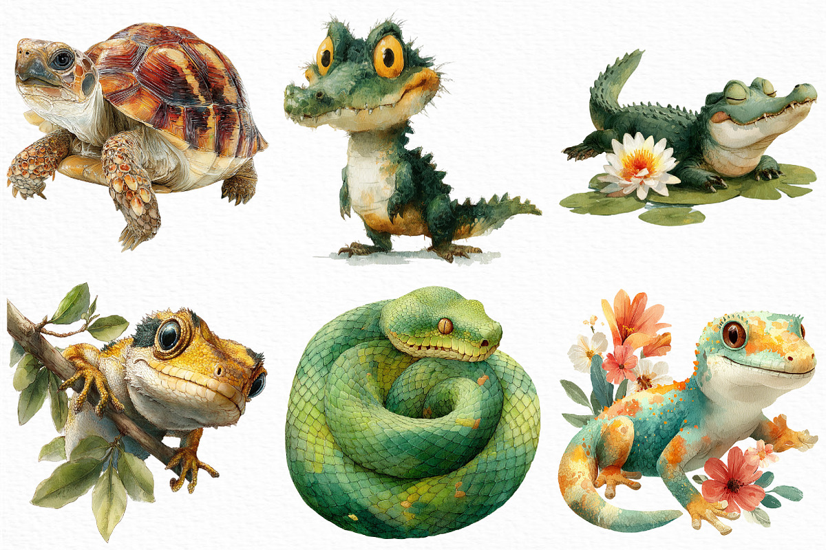 Watercolor Reptile Clipart Bundle, an Illustration by Craft Nest (Photo 5 of 6)