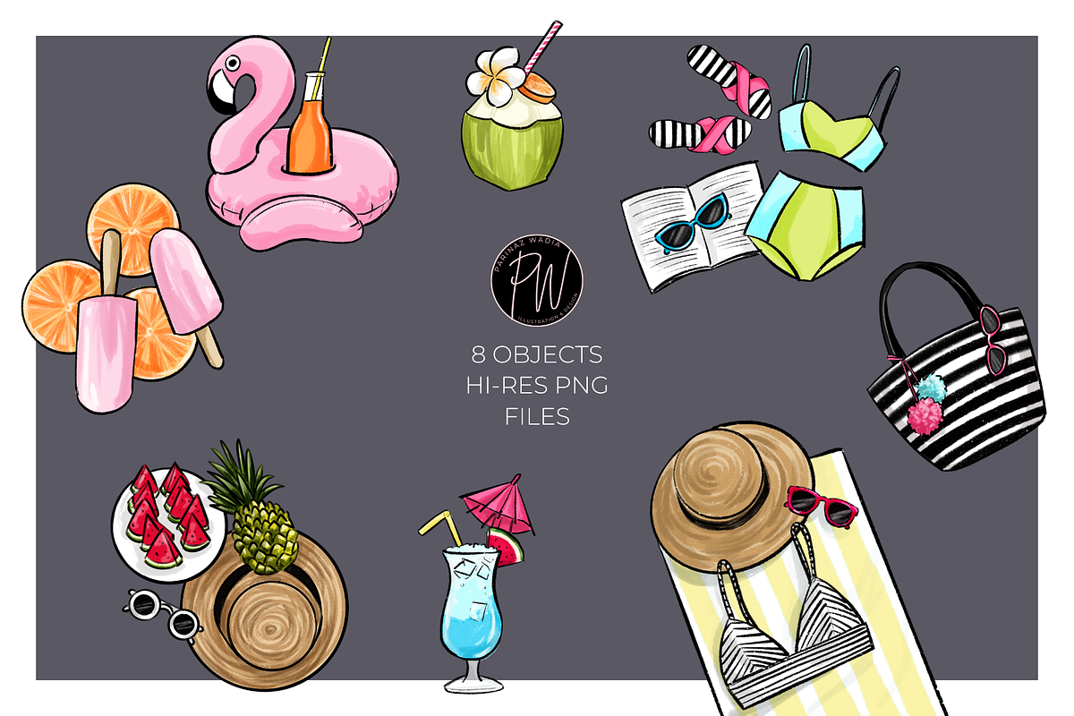 Pool party fashion clipart png, an Illustration by Parinaz Wadia Design (Photo 7 of 9)