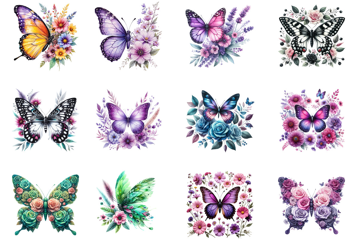 Butterfly Flowers Sublimation Clipar, an Illustration by DreamArtGraphic (Photo 3 of 4)