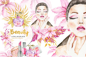 Watercolor Beauty Clipart, Make Up
