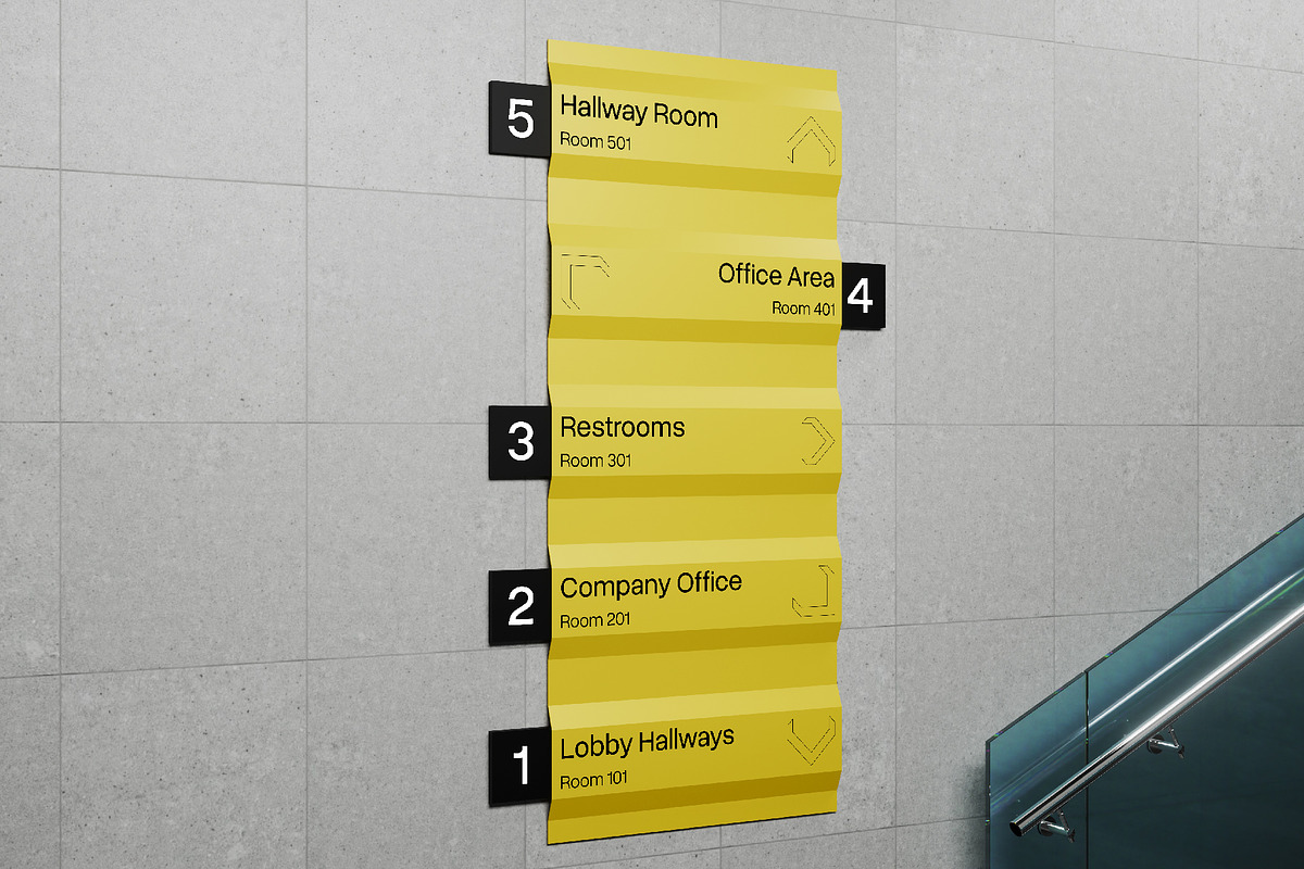Wall Mounted Wayfinding Sign Mockup, an Advertising Mockup by herutage (Photo 2 of 6)