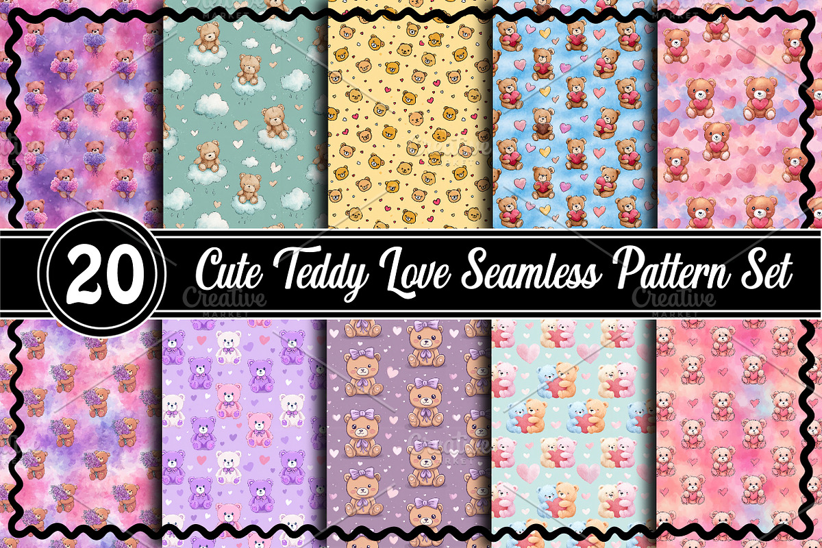 Cute Teddy Love Seamless Pattern Set, a Background Photo by RobertsArt (Photo 1 of 4)