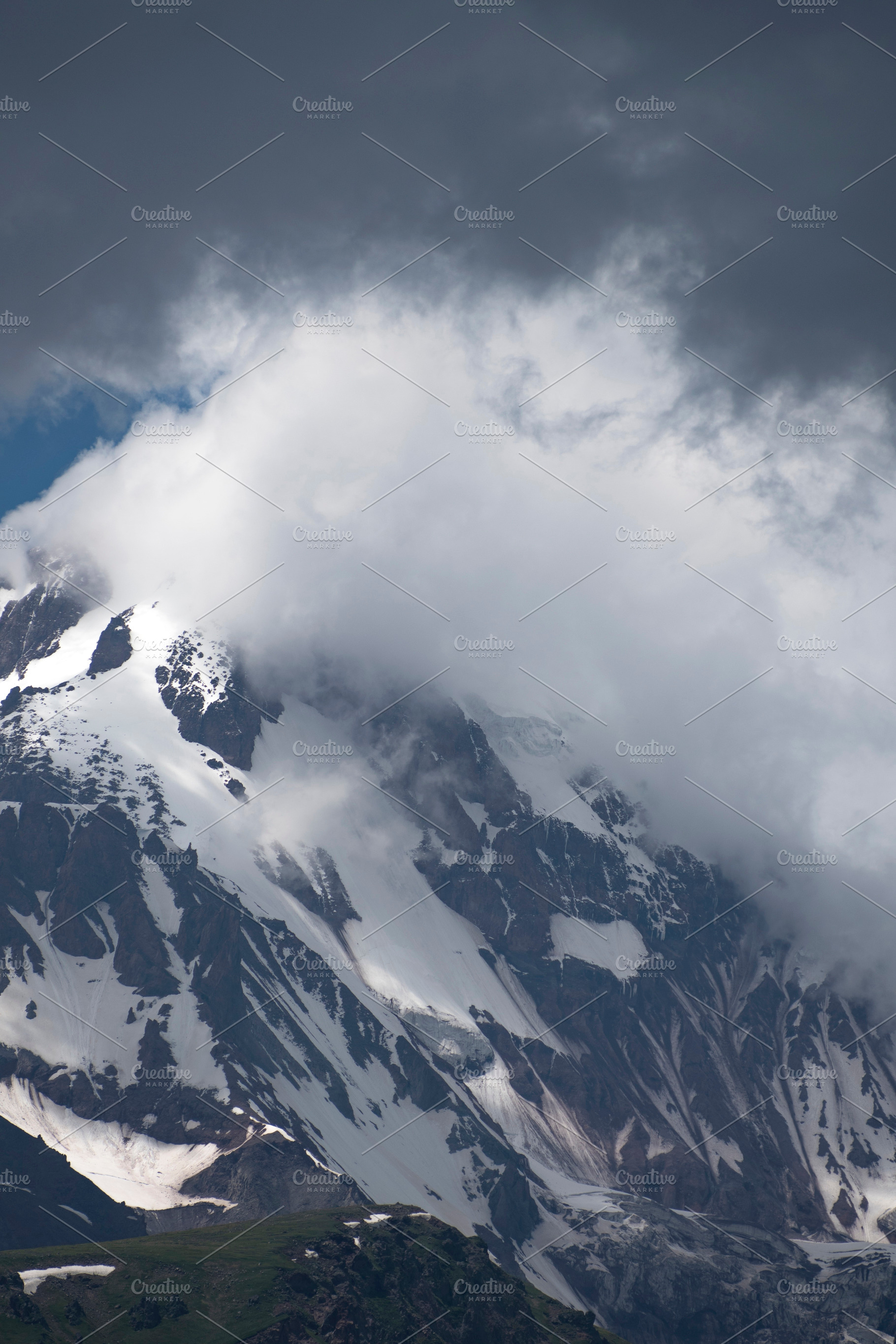 High Mount Kazbek slopes under heavy storm clouds and fog in Geo, a Photo by Pictures for you!!!!!!!!!