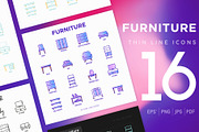 Furniture | 16 Thin Line Icons Set, an Outline Icon by Alex Blogoodf (Thumbnail 1 of 11)
