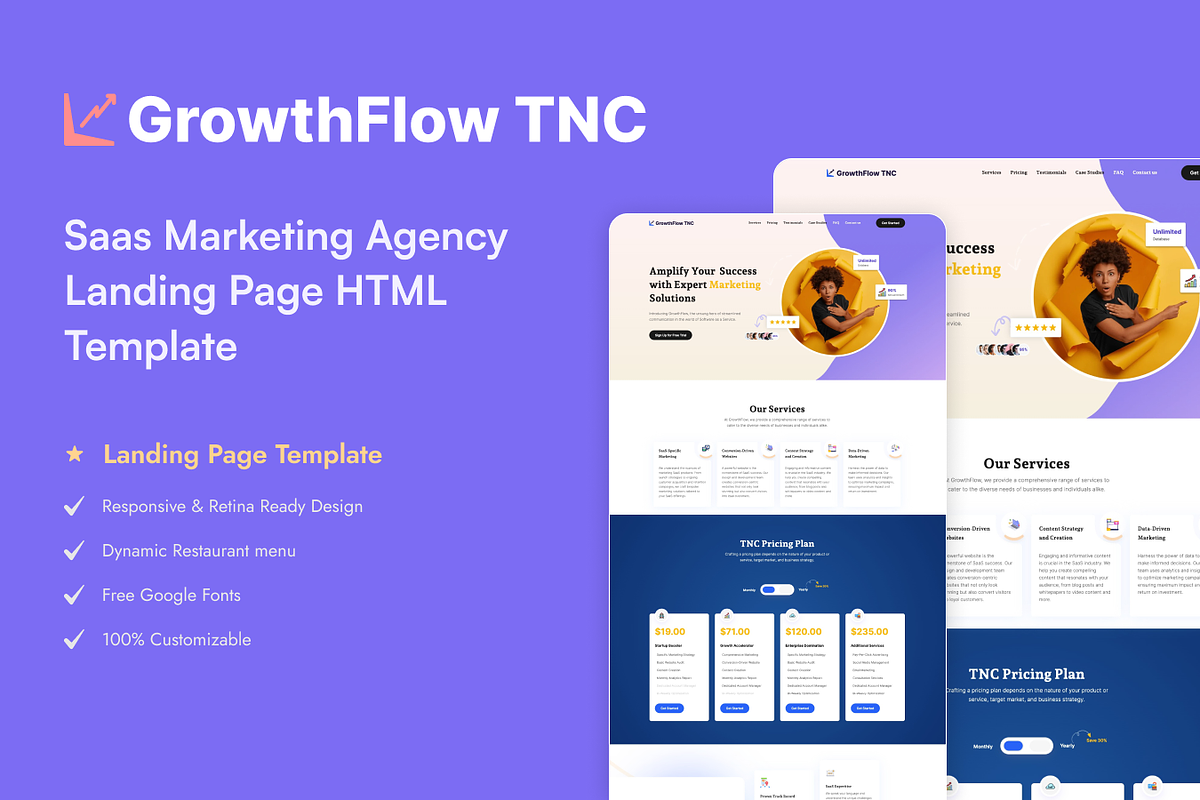 GrowthFlow - SaaS Website Template, a HTML Template by TNCFlow (Photo 1 of 5)