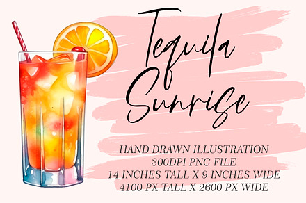Tequila Sunrise Cocktail Illustratio, an Object Graphic by 1801Prints
