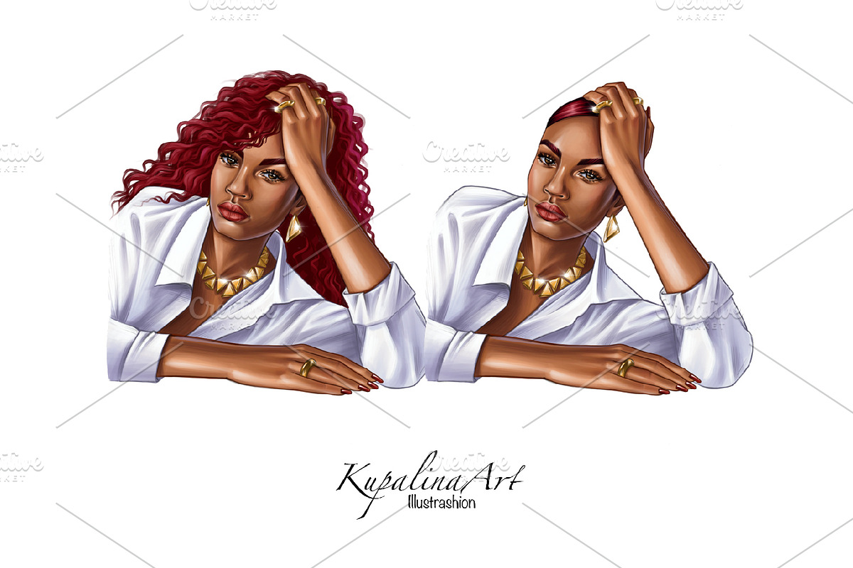African american Black girl clipart, an Illustration by KupalinaArt (Photo 4 of 6)
