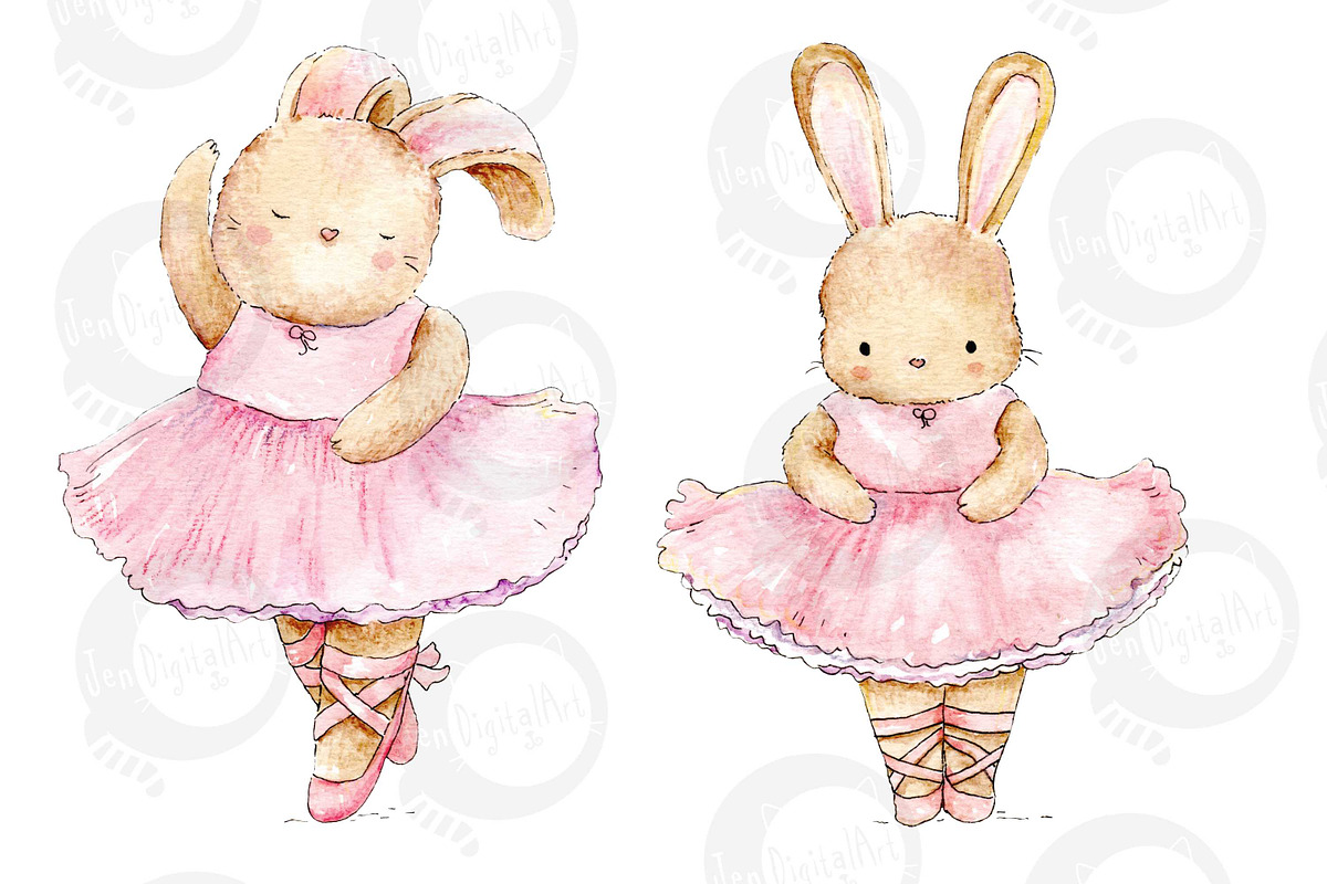 Watercolor Ballerina Bunnies, an Illustration by Jen Digital Art (Photo 5 of 6)