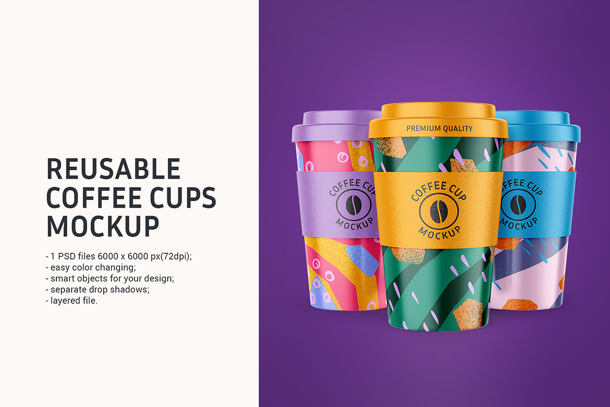 Reusable Coffee Cups Mockup, a Cups & Container Mockup by ShooShooShop (Photo 1 of 3)