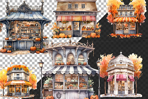 Watercolor Cafe Storefront Cliparts