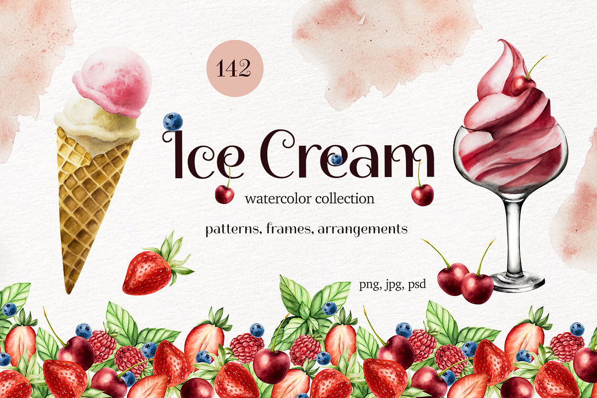 Ice cream watercolor collection, a Food Illustration by Navenzeles (Photo 1 of 12)
