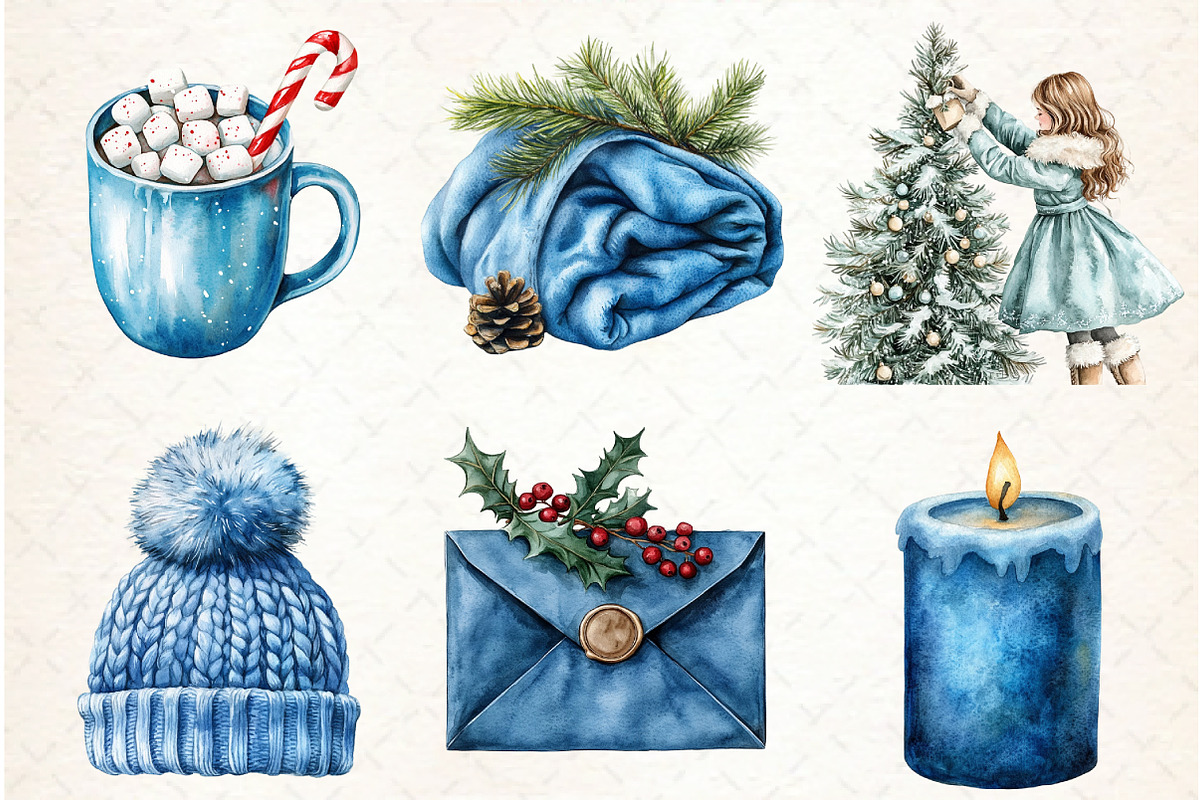 Cozy Christmas Blue Clipart, an Illustration by Libby Wishes (Photo 3 of 7)