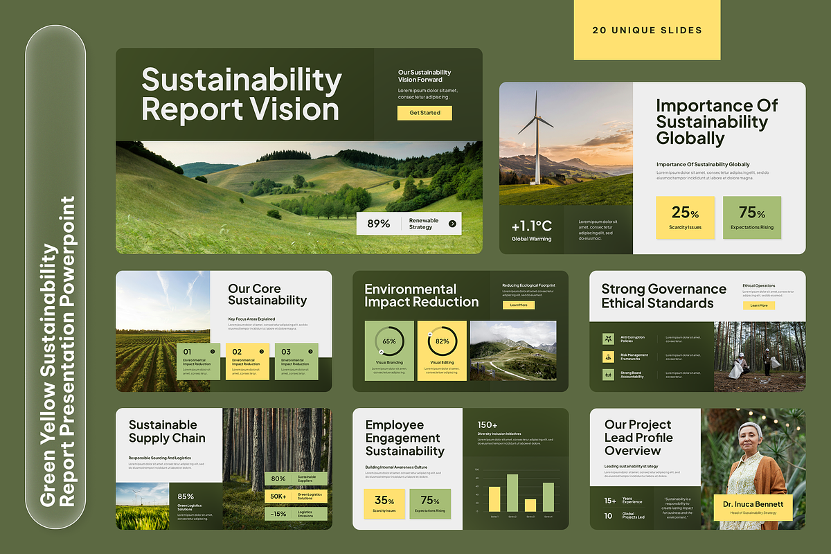 Green Yellow Sustainability Report, a Presentation Template by Sixtemp (Photo 1 of 3)