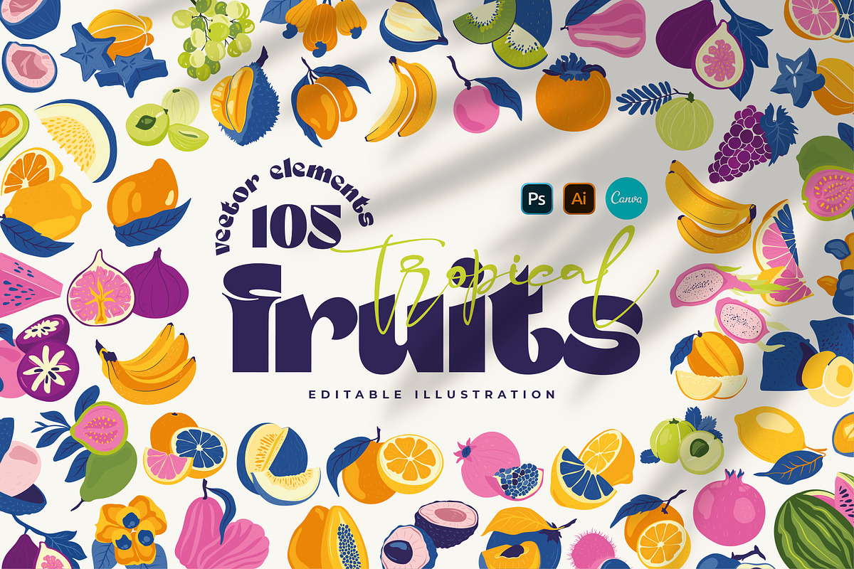 Tropical Fruits Illustration, a Food Illustration by KetteCreate (Photo 1 of 14)