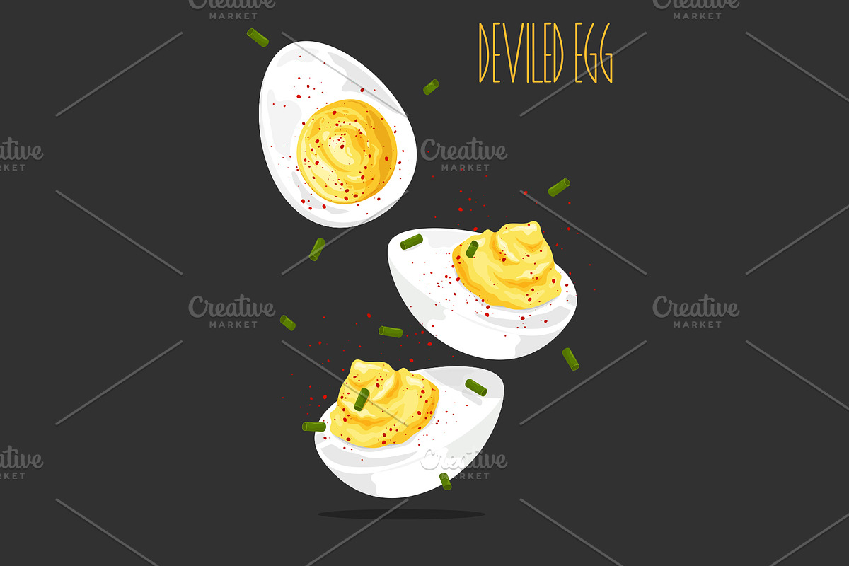 Deviled egg. Vector illustration, a Food Illustration by AKOMIX (Photo 1 of 2)