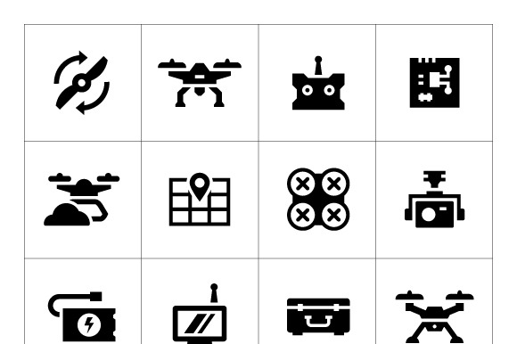Set Icons Of Quadrocopter And Drone