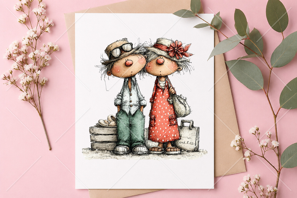 Whimsical Senior Couple Summer PNG, a Seasonal Illustration by Canvas Craft (Photo 10 of 10)