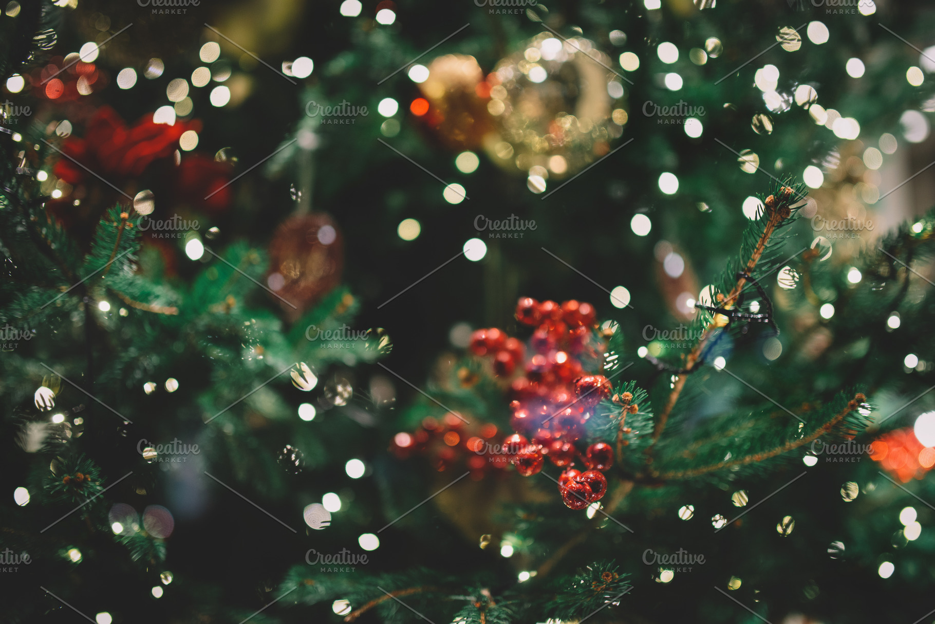 Decorated christmas tree closeup featuring abstract, background, and ball, a Holiday Photo by David Khelashvili