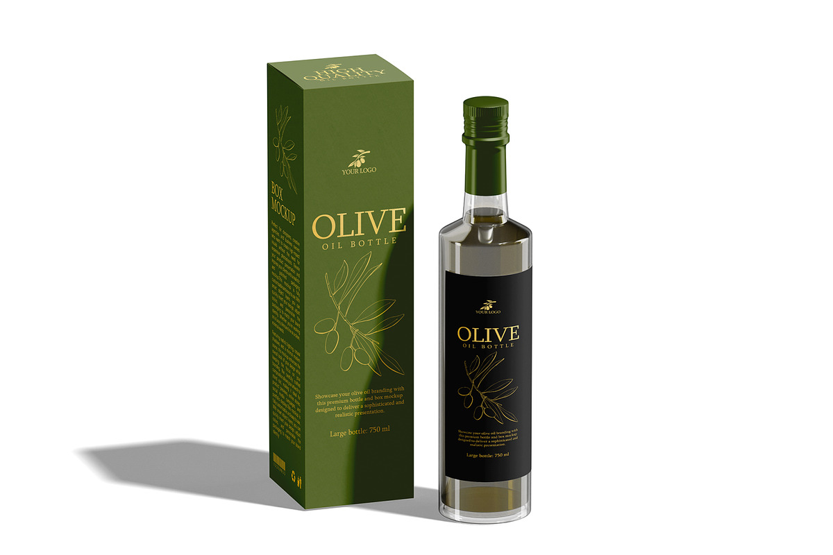 Olive Oil Bottle with Box Mockup, a Packaging Mockup by Permadi Creative (Photo 4 of 5)