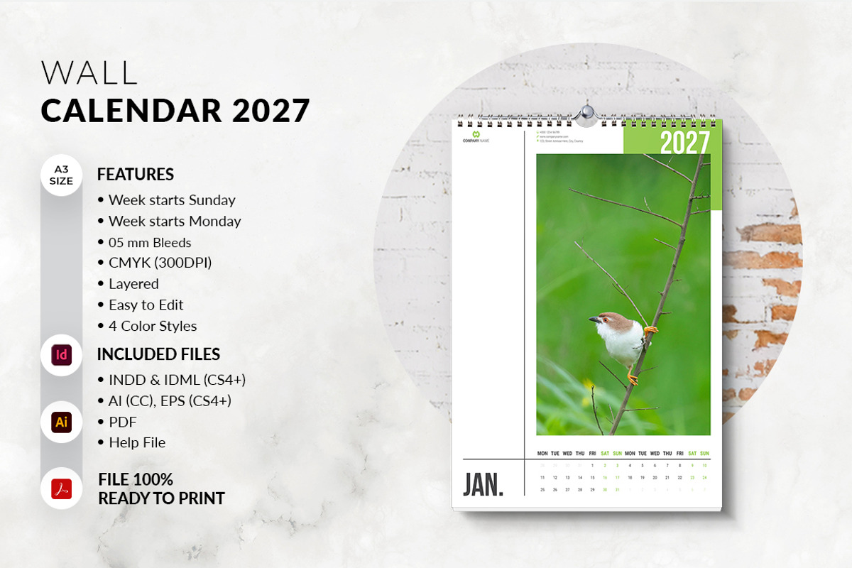 Minimal Wall Calendar 2027, a Stationery Template by MstArtwork (Photo 2 of 8)