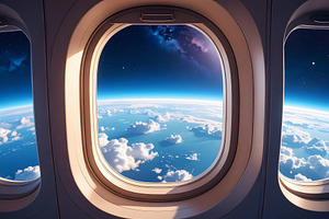 Stunning sight of Earth through spacecraft circular window, a Technology Photo by GoodGoods