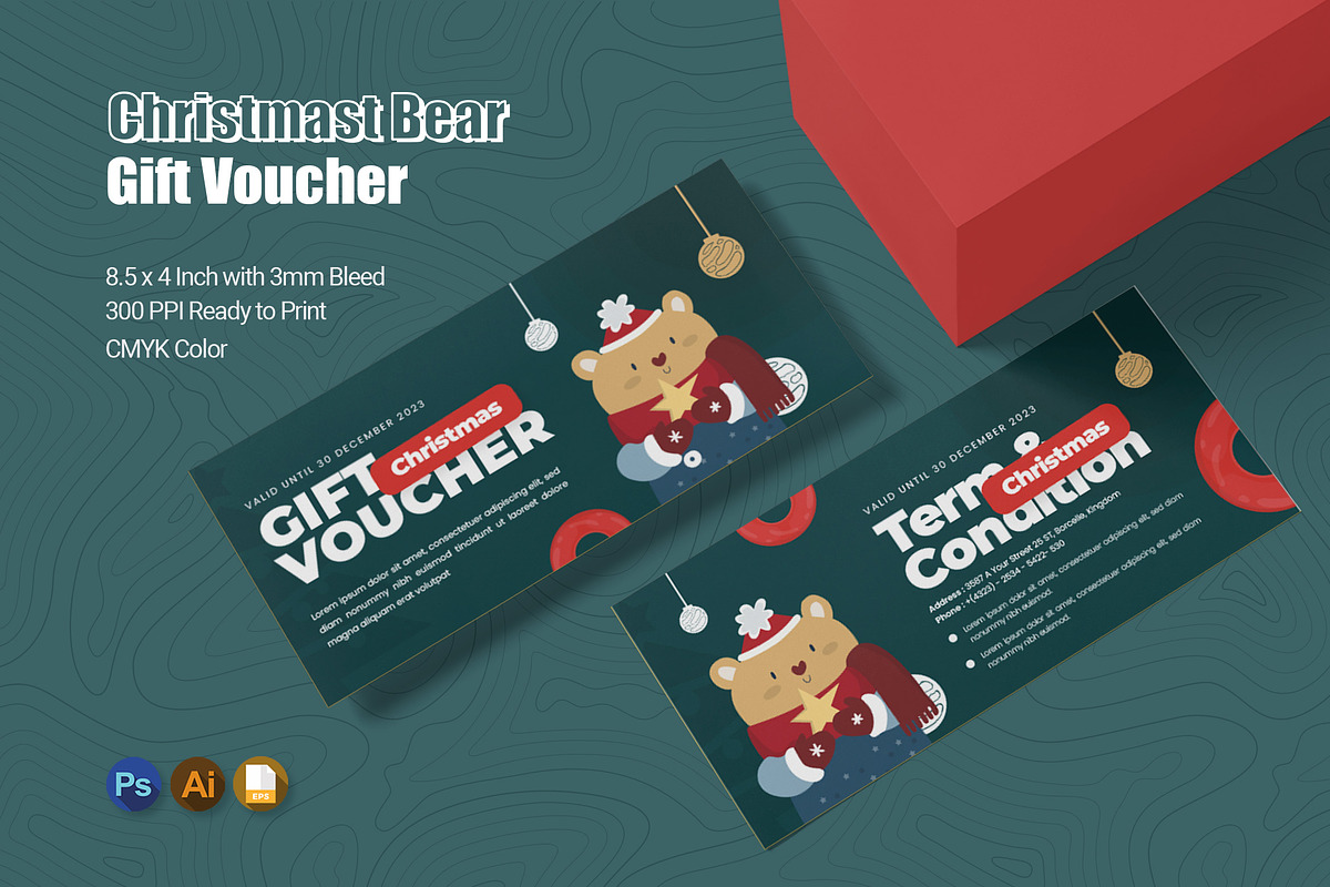 Christmast Bear Gift Voucher, a Print Template by Esensifiksi.studio (Photo 1 of 2)
