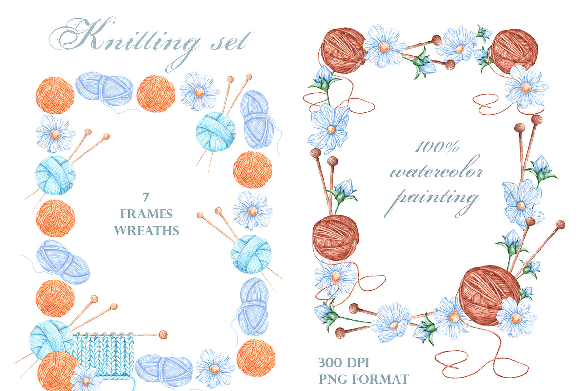 Knitting watercolor set. Crochet., an Illustration by SabinaWatercolorArt (Photo 8 of 16)