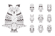 Owls. Coloring pages, a Background Graphic by Anna Violet (Thumbnail 4 of 5)