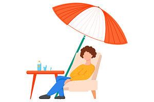 Man rest on deck chair vector icon, a Person Illustration by vectorpointstudio