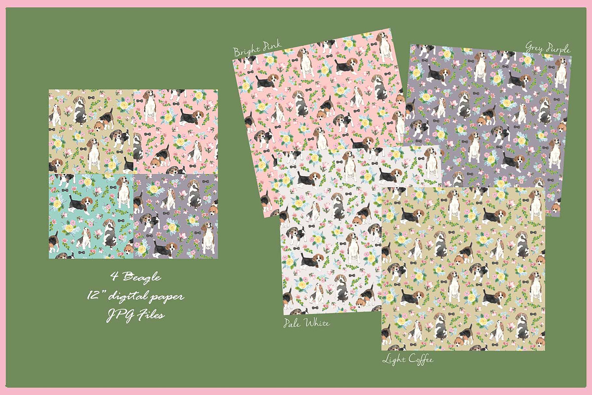 Beagle Clipart Digital Paper, an Animal Illustration by VianneArt (Photo 3 of 7)