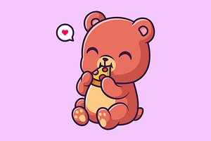 Cute Bear Eating Pizza Cartoon, an Animal Illustration by Catalyst Labs