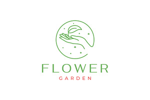 hand with leaves circle shape  logo, a Branding & Logo Template by devastd