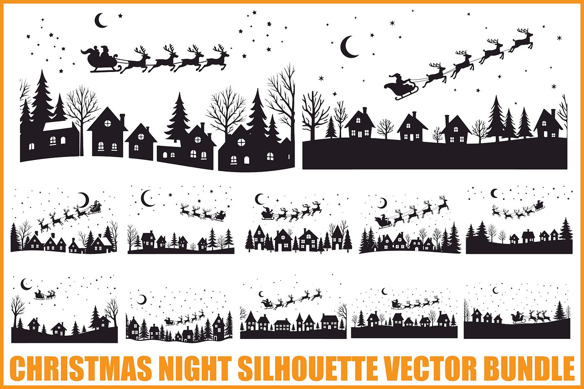 Xmas Reindeer Scene Silhouettes, an Illustration by musafir_fashion (Photo 1 of 21)