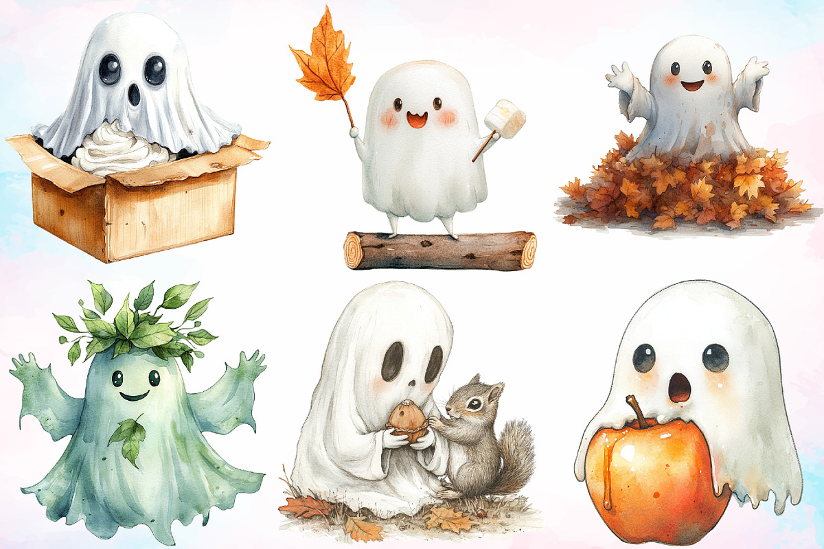 Watercolor Funny Autumn Ghost PNG, a Seasonal Illustration by Canvas Craft (Photo 5 of 8)