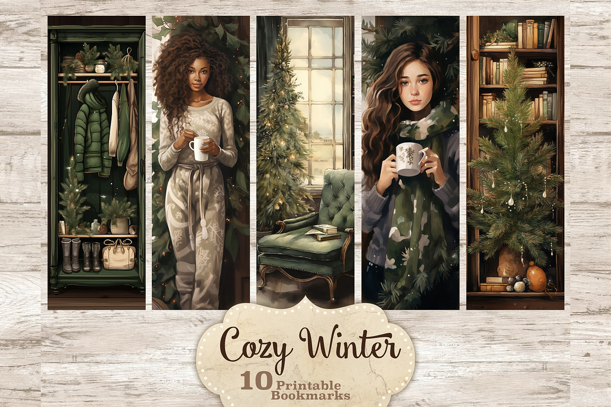 Cozy Winter Bookmarks | Booklover, a Seasonal Illustration by GlamArtZhanna (Photo 1 of 3)