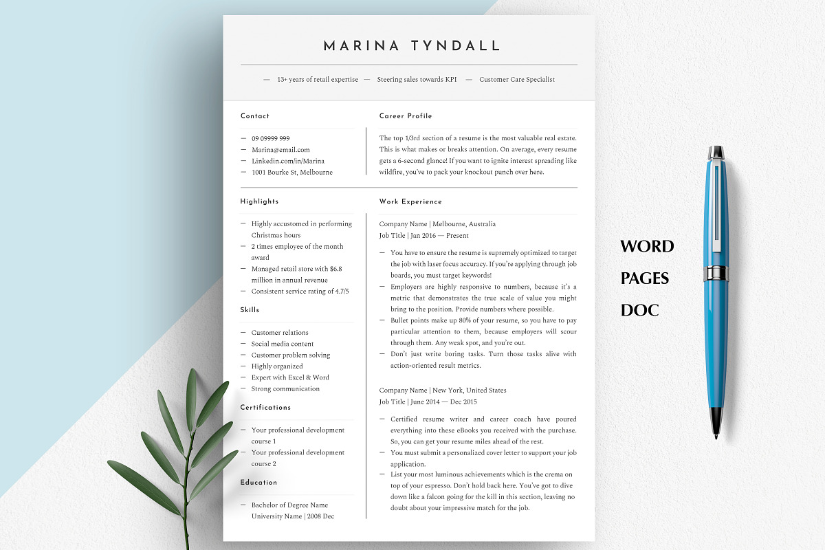 Resume Template Google Docs, Word, a Resume Template by Career Canvas (Photo 3 of 13)